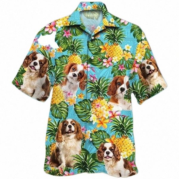 Camicia Hawaii per gli animali domestici tropicali degli uomini Foglie del cane Estate floreale 3D stampato Abbigliamento casual da spiaggia Harajuku X6po #