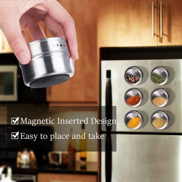 Set di vasi per condimenti magnetici in acciaio inossidabile con cuscino per barattoli di spezie, portabottiglie per bottiglie di condimenti per la casa, con adesivi, utensili da cucina
