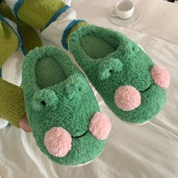 Pantofole da donna rana peluche novità kawaii calde e accoglienti punta chiusa soffici scarpe da interno camera da letto mute