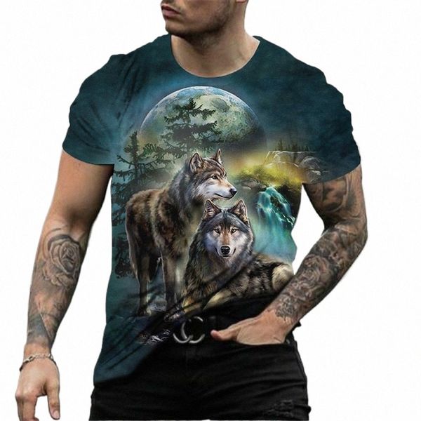 3d impressão lobo padrão camiseta hip hop punk harajuku streetwear fi em torno do pescoço oversized manga curta verão t camisa masculina b15m #