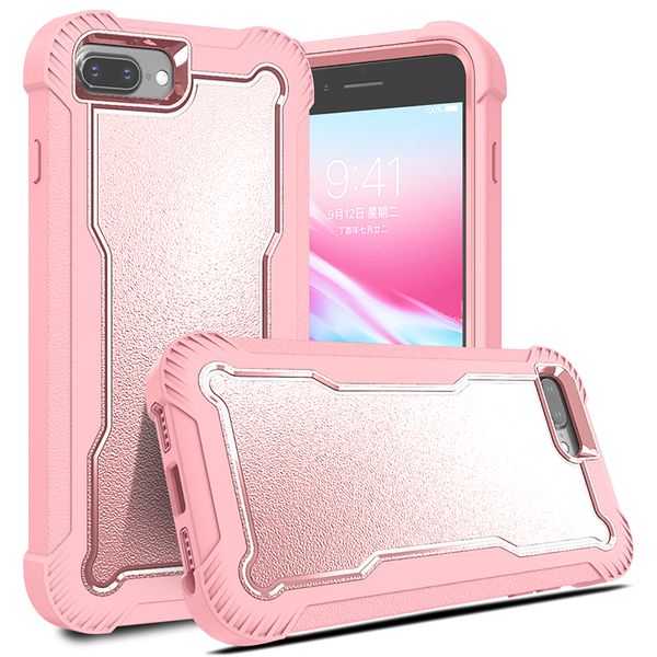 Capa para iPhone 6/7/8 Plus, camada dupla resistente, resistente, robusta, leve, fina, à prova de choque, proteção contra quedas, capa de telefone de borracha de silicone