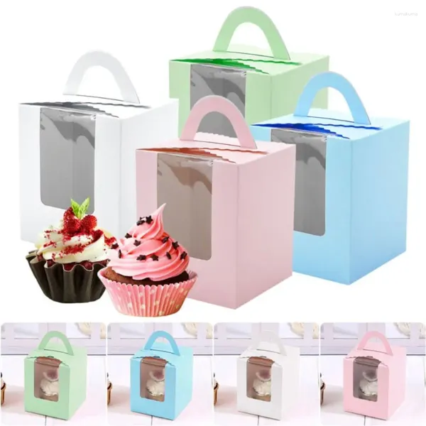 Confezione regalo 5 pezzi Mini marca finestra trasparente portatile tazza torta scatola muffin imballaggio pasticceria con vassoio interno