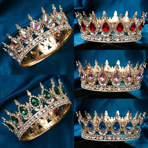 Barok Yuvarlak Düğün Taç Gelin Pageant Rhinestone Crystal Tiaras Taç Kalıp Kalıpları Queens ve King 240315