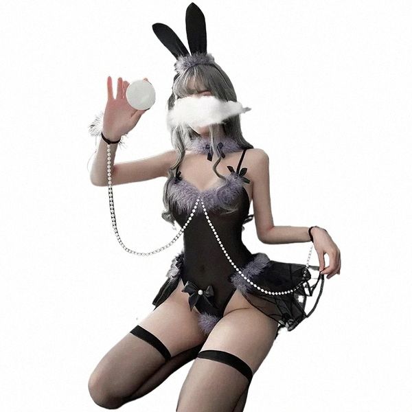 Lingerie erótica para sexo 18 anime menina coelho role play traje bodysuit feminino traje de empregada sexy grânulo corrente coelho cosplay outfits 07y0 #