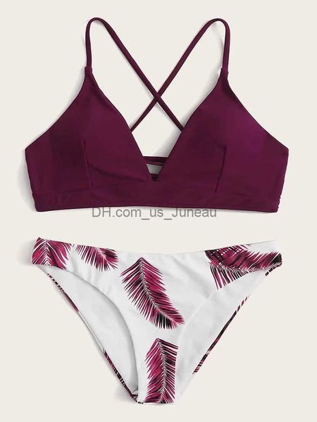 Damen-Bademode, sexy Bandeau-Bikini-Set, Damen-Bikini-Set mit Blumenmuster, zufälliger Druck, Push-Up-Badeanzug, Strandmode, gepolsterte Badebekleidung, Badeanzug T240328