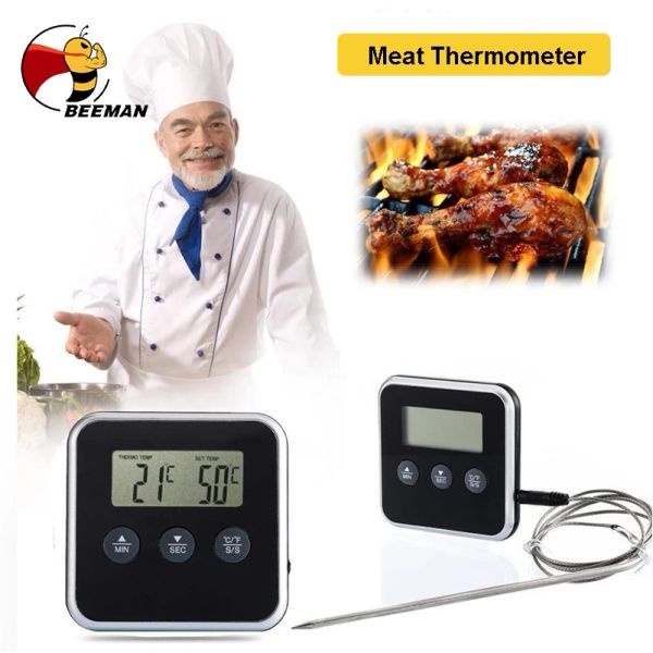 Medidores temporizador profissional comida churrasco termômetro de carne leitura instantânea termômetro digital com sonda remota forno medidor de temperatura alerta