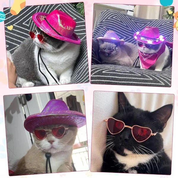 Hundebekleidung, Haustier-Party-Hut, Schal-Set, Verkleidung mit Brille, Cowboy-Kostüm, LED-Licht, Herz-Linse für Katze