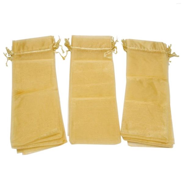 Schalen-Verpackung, Organza-Weinbeutel, transparentes Netz, Flaschen-Geschenkhülle mit Weihnachts-Kordelzug-Kleid (Gold, 30 Stück)