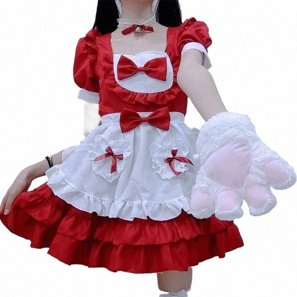 Japonês Lolita Maid Dres romântico e delicado com borboleta e elementos cremosos para meninas doces U154 #