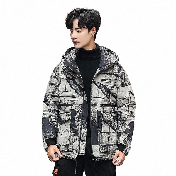 Winter Herren Kapuzen Daunenjacken Fi Korea Stil Dicke Warme Weiße Ente Daunenmäntel Mann Gedruckt Pufferjacke Männlich JK-9812 M1fI #