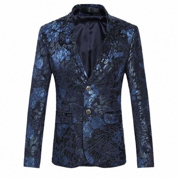 Shenrun Homens Floral Blazers Azul Marinho Vinho Vermelho Terno Jaqueta Slim Fit Blazer Cantor Jaquetas Host Stage Traje Músico Tamanho M-6XL 97hP #