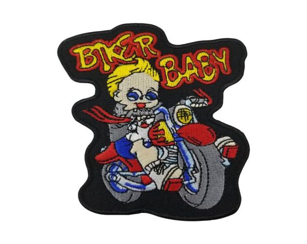 Günstiger Cartoon-Biker-Baby-Kleiner Junge, der Motorrad reitet, Stickerei-Aufnäher zum Aufbügeln für Kinderkleidung, 10,2 cm, 6177505