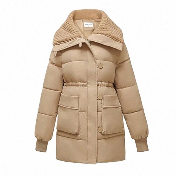inverno Mid-Lg Down Cott Jacket Women 2023 New Doll Collar Coat Fi Pure Color Capispalla allentato Parka Soprabito femminile 402y #