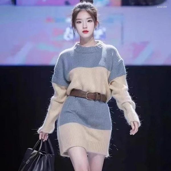 Abiti casual Abito maglione Autunno Inverno Abiti stile cinese Donna Vintage migliorata Vita delicata lavorata a maglia 2024
