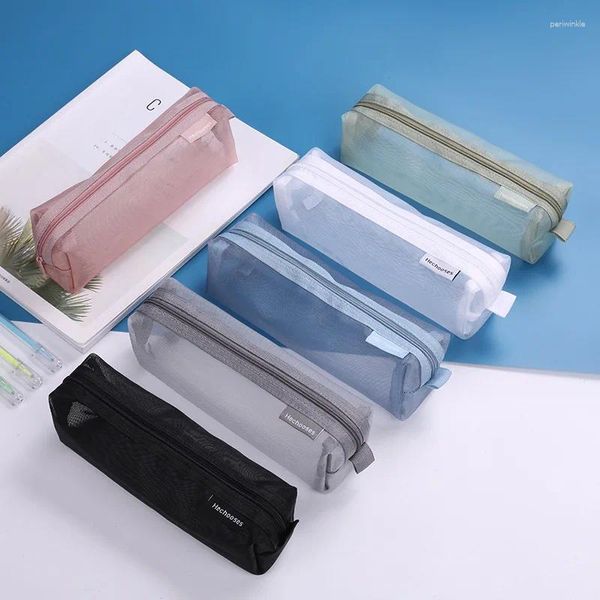 Sacos de armazenamento Simples transparente malha de nylon saco cosmético estudante papelaria lápis caso grande capacidade bolsa de maquiagem portátil