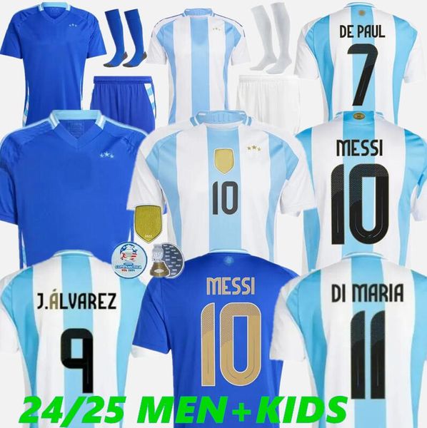 3 estrelas 2024 Euro Cup Argentina Futebol Jerseys 24 25 MESSIS Otamendi DE PAUL Seleção Nacional Copa DYBALA MARTINEZ KUN DI Maria AGUERO Maradona Camisas de futebol Kits infantis