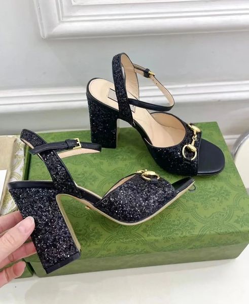 Elegante estate oro-morsetto sandali da donna scarpe tacco medio glitter pelle oro rosa nero sandali gladiatore tacchi grossi signora comfort quotidiano camminare