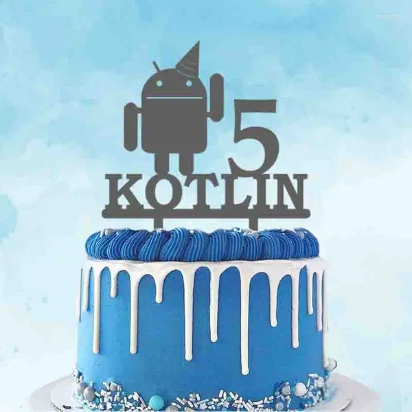 Forniture per feste Topper per torta robot Android personalizzato Nome personalizzato Età carino per decorazione di compleanno per bambini