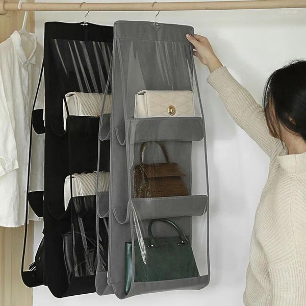 Sacos de armazenamento para armário guarda-roupa saco transparente pendurado bolsa organizador porta parede claro sapato diversos com cabide bolsa