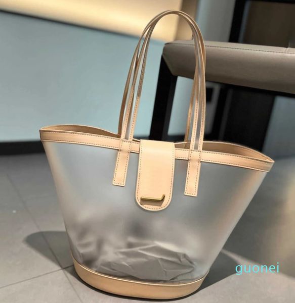 Designer praia tote malha ombro feminino saco de compras impresso carta transparente ombro praia portátil saco ambiental