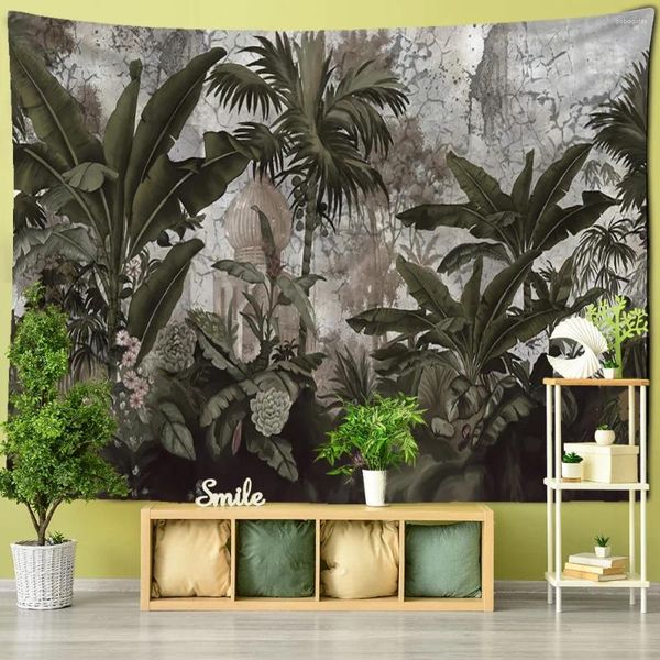 Tapeçarias Rainforest Mural Tapeçaria Verde Palm Planta Paisagem Arte Hippie Boho Wall Hanging Room Decor