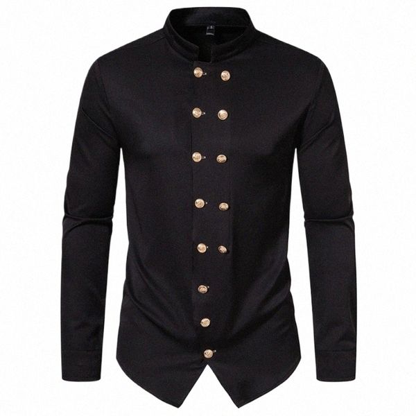 Erkek Çift Kruvaze Dr gömlek steampunk LG kollu punk rock gotik gömlek erkek halen parti balo balo homme homme beyaz 2xl h9qj#