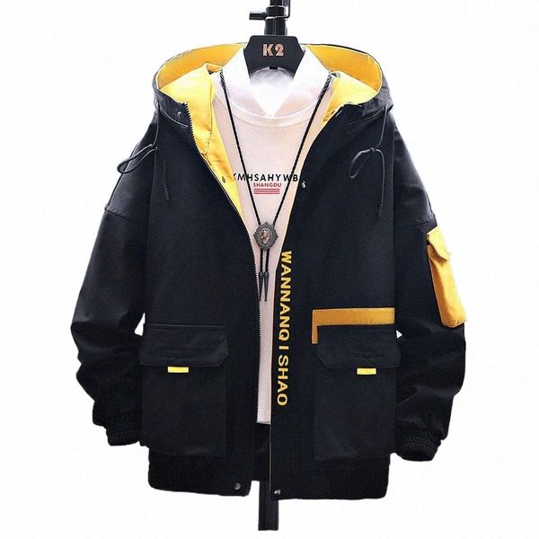 Jaquetas de inverno Homens Parka Masculino Windbreak Plus Veet Grosso Quente À Prova de Vento Com Capuz Anorak Jaquetas Homem Outwear Casaco Preto Amarelo q0TE #