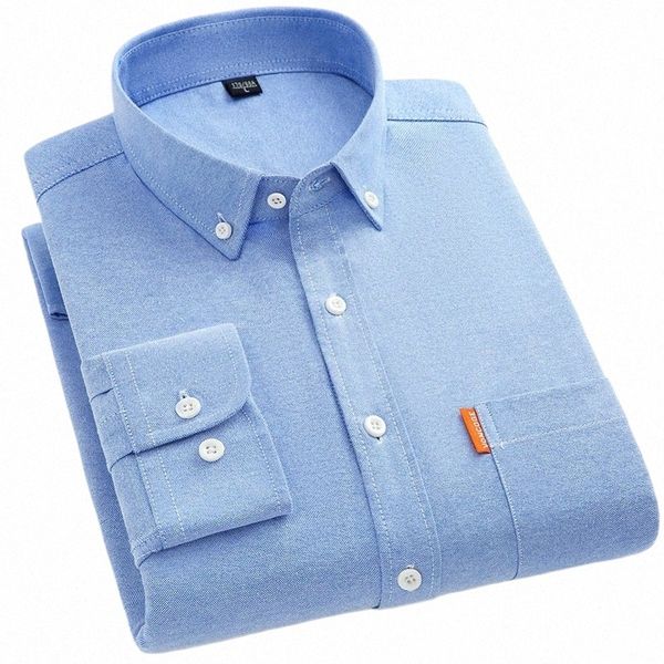 cott Oxford Lg Рубашки с рукавами для мужчин Сплошной цвет Лоскутная этикетка Regular Fit Повседневная рубашка Soft Busin Умная повседневная одежда W0tW #