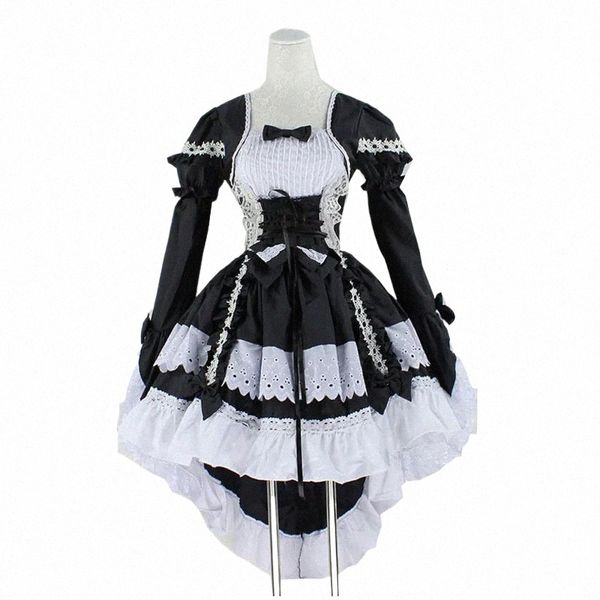 Lolita Tail Swallow Dr Corset Cincher Lace Dr Maid Costume Mulheres Gothic High Low Outfit Cott Lg Hem para meninas E1Uk #