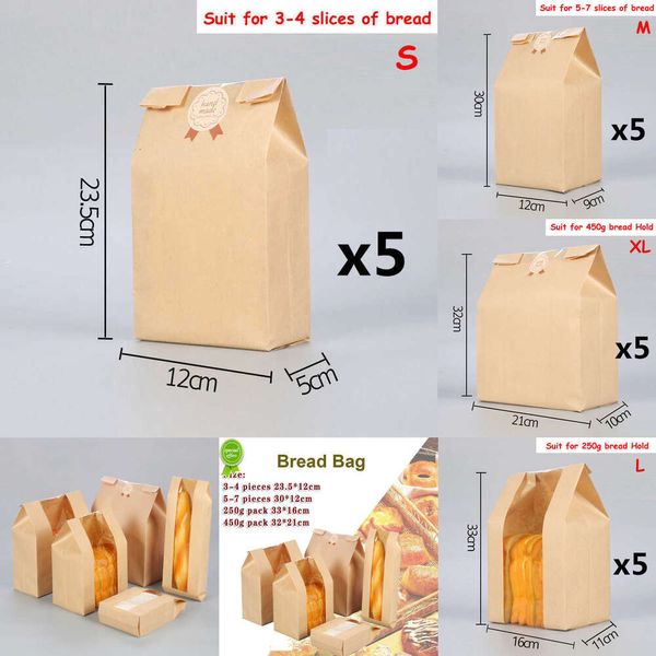 2024 5 pz sacchetto di imballaggio del pane di carta kraft cottura fondo quadrato pasticceria toast pacchetto sacchetti di conservazione degli alimenti per caramelle di sabbia biscotti