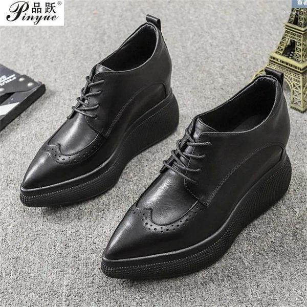 Sapatos casuais apartamentos brogue para mulheres rendas-up trepadeiras muffins plataforma feminina couro oxford preto tamanho 39