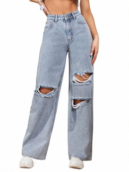 denimcolab 2023 Hole Wed Pantaloni larghi del piedino Jeans Donna Jeans Boyfriend larghi 100% Cott Jeans mamma Pantaloni casual Pantaloni denim n68I #