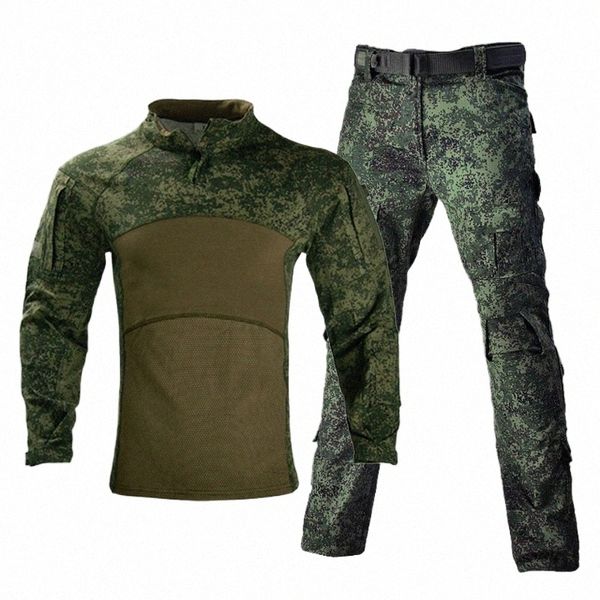 Set tattici militari da uomo all'aperto RU Camo Airsoft Uniforme Paintball Magliette + Multi-tasca da combattimento Pantaloni cargo Abiti militari Vestiti T87n #