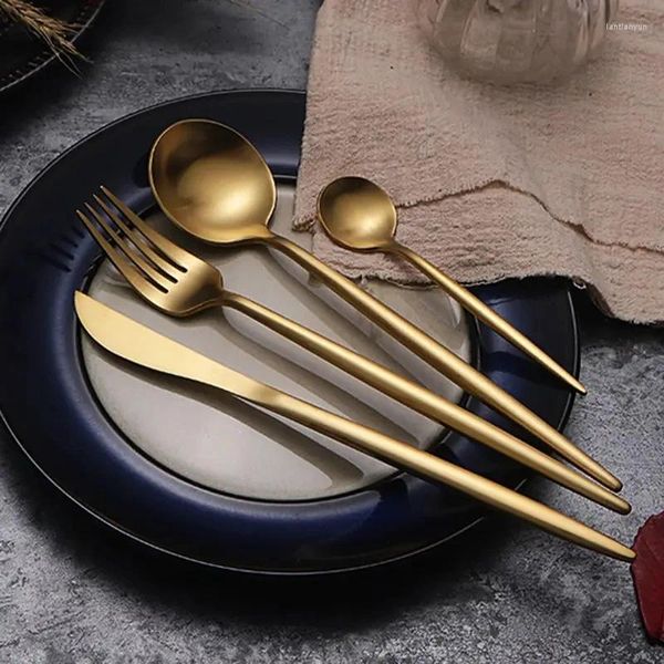 Conjuntos de talheres 4 pcs luxo ouro conjunto de talheres de aço inoxidável faca garfo colher para casa e restaurante máquina de lavar louça disponível