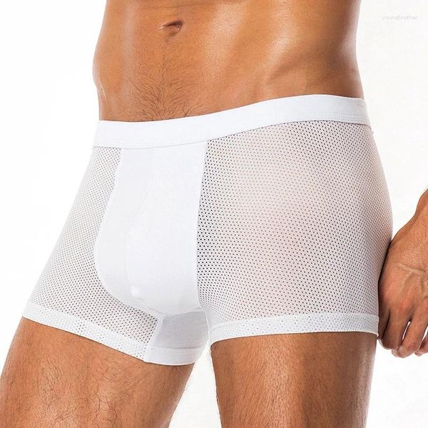 Cuecas 50 pc/lote atacado sexy roupa interior homens boxers calcinha masculina confortável nylon respirável shorts malha