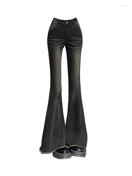 Jeans da donna Pantaloni retrò americani a campana Vita bassa Slim Moda donna Nero E-Girl Denim Pant Hiphop High Street Flare Y2K Streetwear