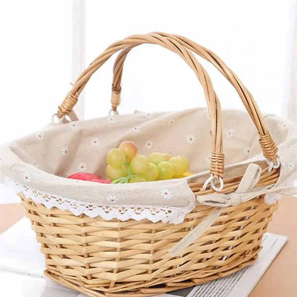 Maniglia cestini portaoggetti Pasqua picnic cesto di vimini con cesto di fiori intrecciati decorativo rattan salice organizzatore regalo di nozze 240318