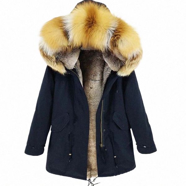 Neue Männer Parka Abnehmbare Faux Kaninchen Pelz Liner Mantel mit echtem und natürlichem racco Fox pelz kragen Fi Mit Kapuze männlichen Jacke S-7X w1II #