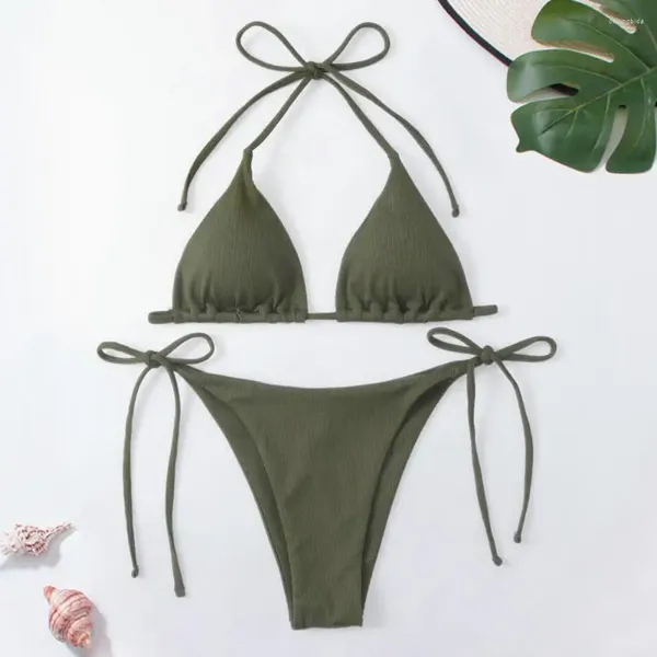 Costumi da bagno da donna Affascinanti costumi da bagno imbottiti Traspiranti Reggiseno a triangolo con allacciatura all'americana Perizoma con spalline al tocco sulla pelle