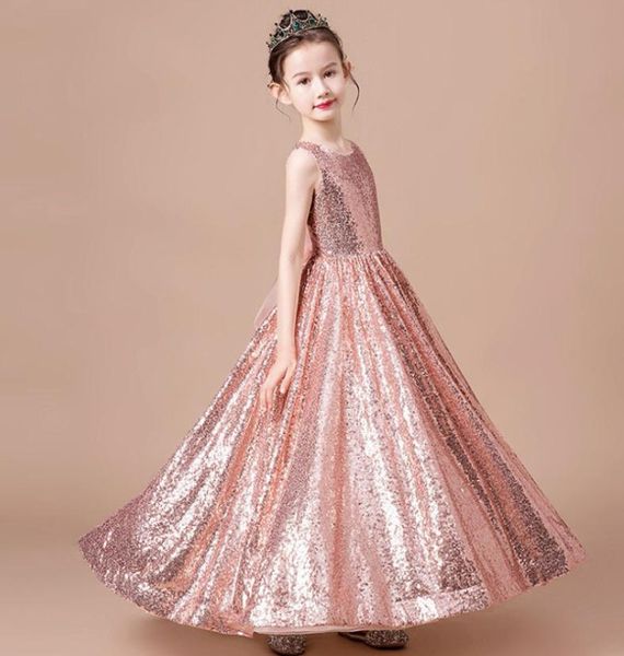 Neuankömmling glitzernde Pailletten-Ballkleid-Blumenmädchenkleider, niedliches rosa Pailletten-langes Geburtstags-Partykleid, günstiges Mädchen-Foiormal-Festzug9638111