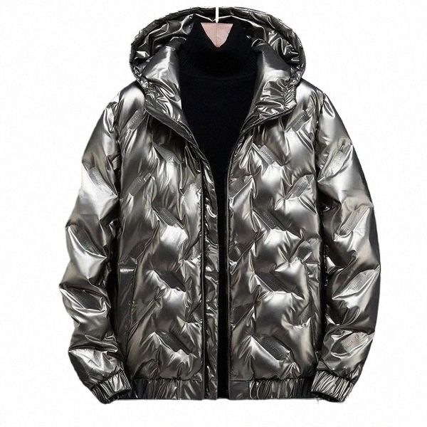 Herren Helle Daunenjacke Herren Kurzer weißer Eiderdaunenmantel mit Hut Trend Wintermantel mit lässiger Daunenjacke O5wt #