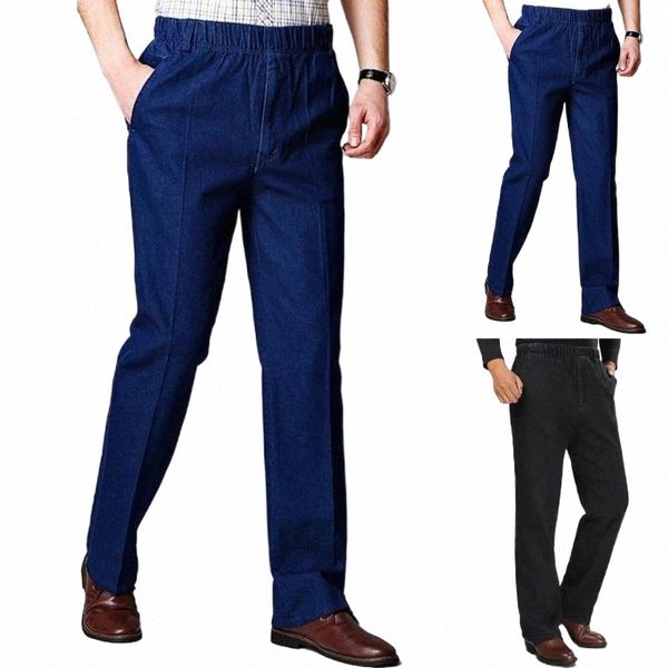 Flexible Herrenhose Mittleres Alter Vaters Slim Fit Jeans mit elastischer Taille und Taschen mit hoher Taille Knöchellanges Design für lässigen Komfort U8rs #