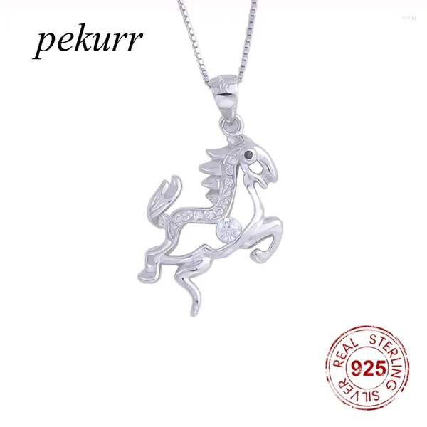 Pingentes pekurr 925 prata esterlina zircão cavalo colares potro unisex para mulheres homens oco longo colar de corrente jóias finas