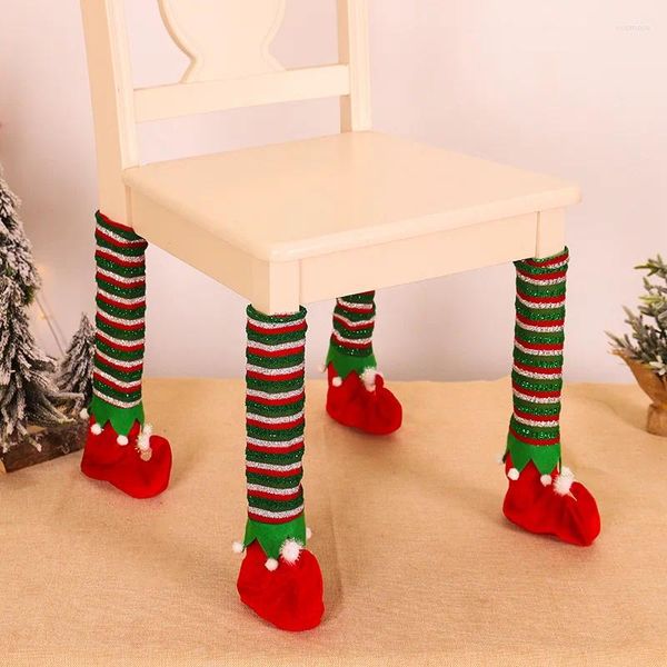 Cadeira cobre estilo para decorações de Natal listrado elf mesa pé capa e proteção