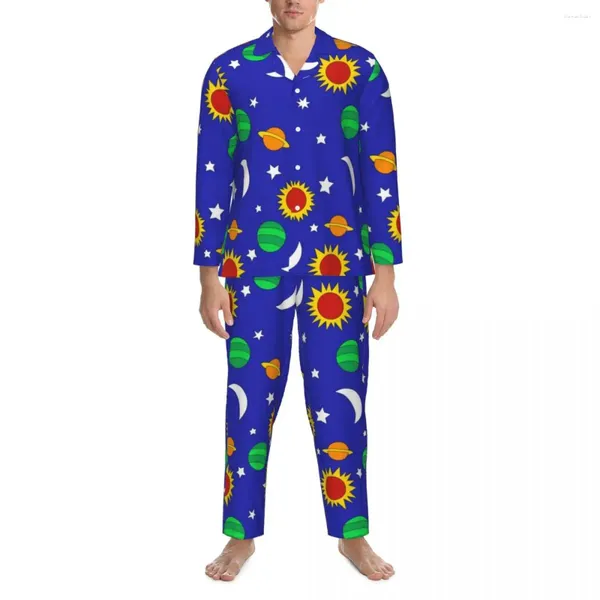 Casa roupas gótico celestial conjuntos de pijama perdido no espaço confortável pijamas masculino manga longa casual solto quarto duas peças terno