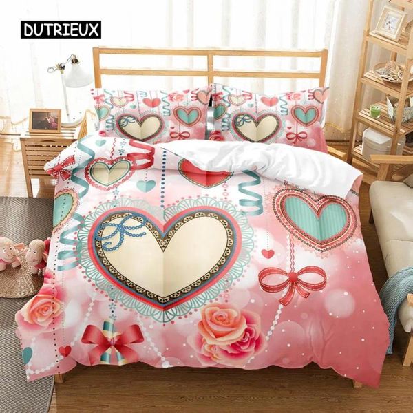 Set da letti Love Heart Duvet Cover Set Single King Romantico Tema Rose Floral Confilatore per l'arredamento del matrimonio di San Valentino