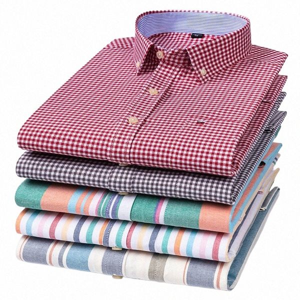 novità in camicia taglie forti 7XL 100% Cott camicie a maniche lunghe per uomo slim fit camicia formale camicia a quadri tinta unita Oxford abbigliamento da ufficio C8mD #