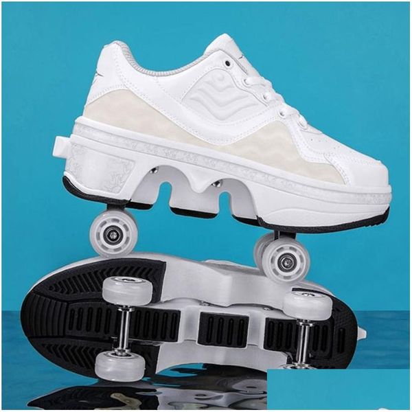 Pattini a rotelle in linea Deformazione a doppia fila Scarpa da skate retrattile a doppio uso Adt Uni Sneaker Outdoor Casual Moda Drop Delivery Spo Dhgxv