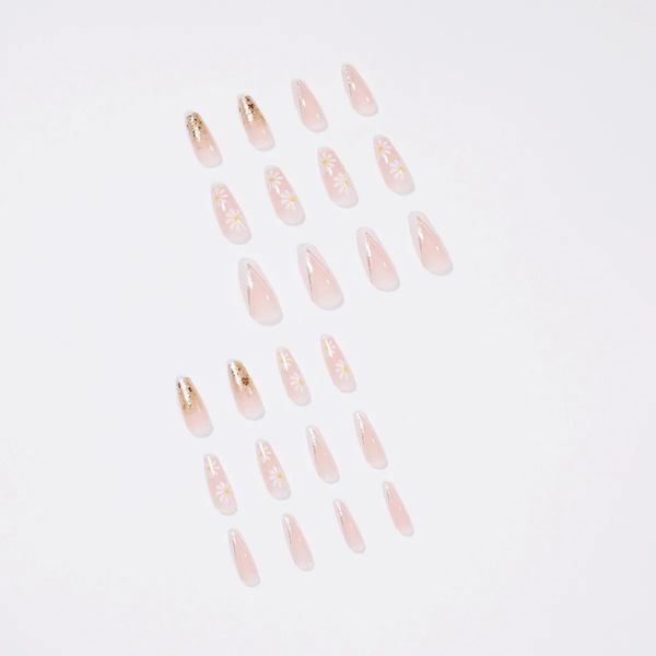 2024 24 шт., французские накладные ногти, короткие художественные типсы для ногтей, накладные накладные ногти с дизайном, полное покрытие, искусственные розовые носимые прозрачные кончики