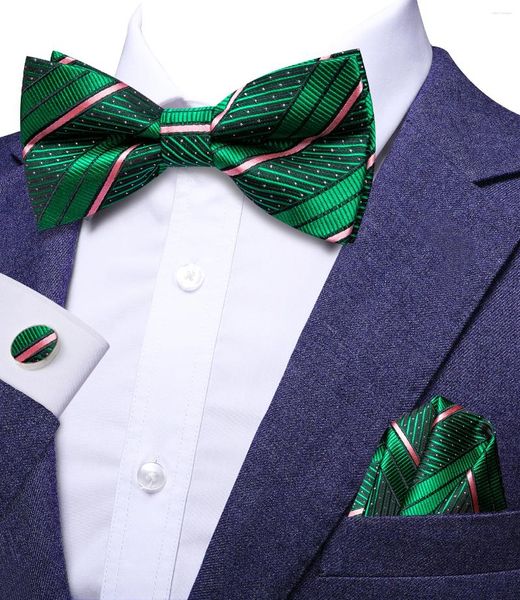 Галстуки-бабочки Hi-Tie жаккардовые полосатые зеленые бабочки шелковые мужские галстуки носовой платок-запонка предварительно завязанный галстук-бабочка для мужского бизнеса Свадебная вечеринка оптом